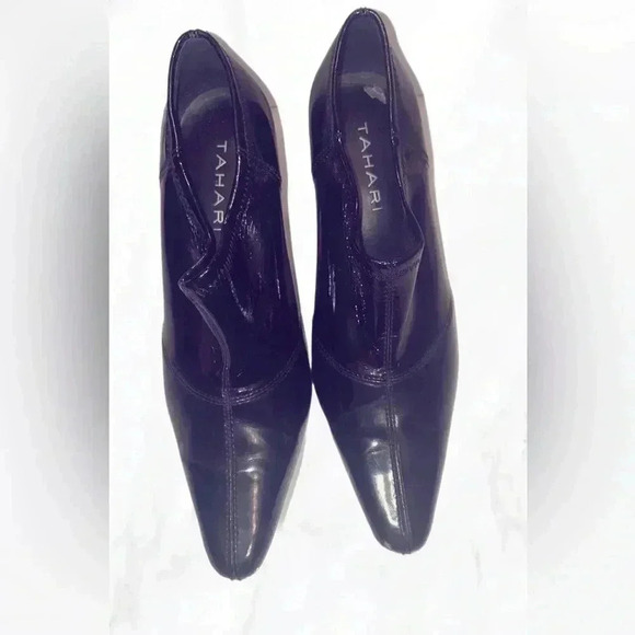 Tahari day 2 nite blck slip on trendy patent leather stretch upper pointed toe 8 - Picture 2 of 4